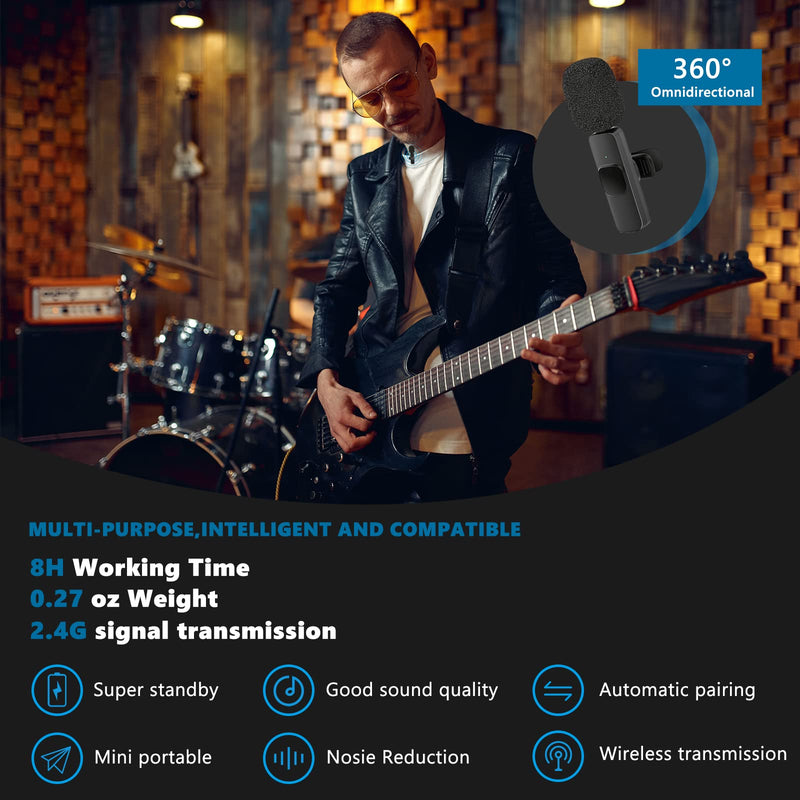 Caymuller Professional Wireless Lavalier Microphone for iPhone iPad, Mini Lapel Mics Plug-Play 2.4G Ultra-Low Delay Noise Reduction Chip for Video Recording Interview Podcast Vlog YouTube Tiktok Black-1