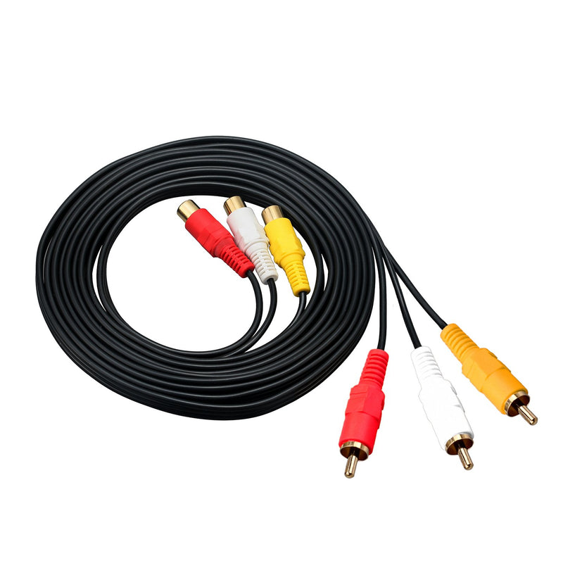 RCA Extension Cable - Gold Plated 3 RCA Male to 3 RCA Female Audio Video Extension Cable 3RCA Male to Female Audio Composite Extension Video Cable DVD CD AV TV (10ft/3m) 10ft/3m