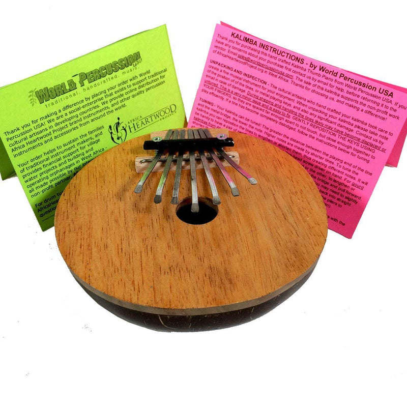 Kalimba Thumb Piano - 7 keys - Tunable - Coconut Shell - Natural - by World Percussion USA
