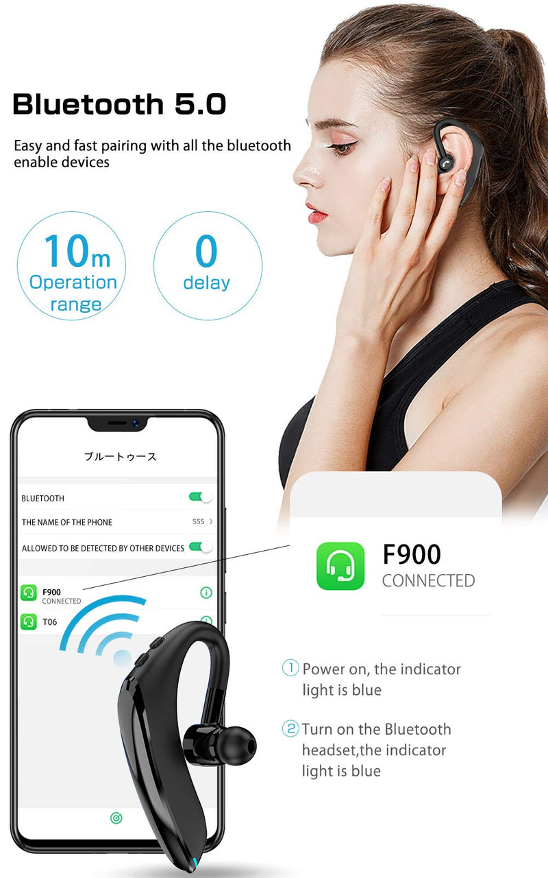 Bluetooth Headset V5.0 Wireless Bluetooth Earpiece 25 Hrs Talktime 230 Hours Standby Time, Fit Your Both Ear, Handsfree Headset with Noise Cancelling Mic, Compatible with iPhone and Android (Black) Black