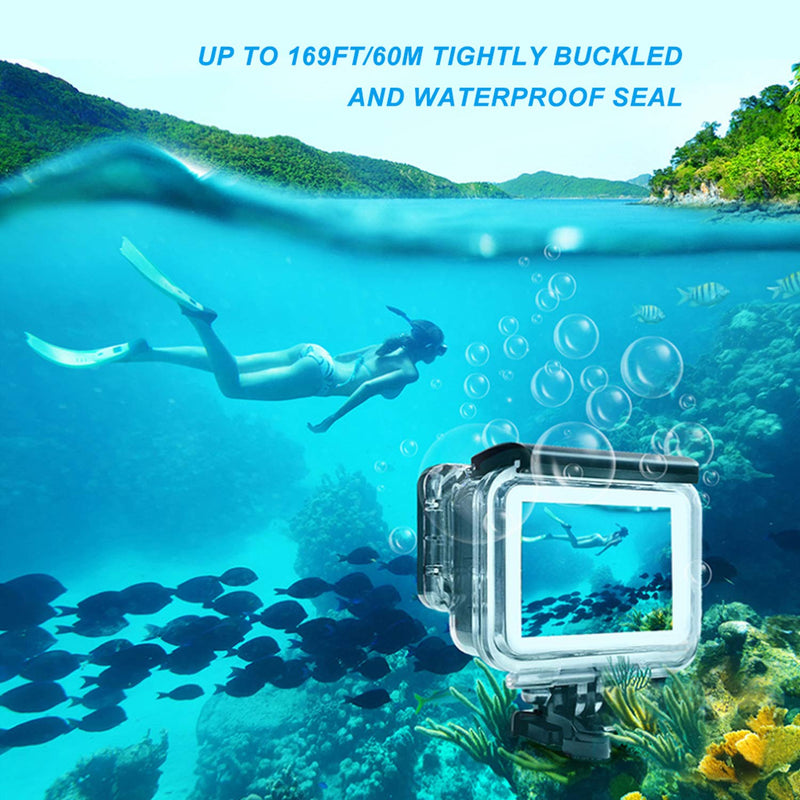 60M/ 196FT Waterproof Case for Gopro Hero 8 Housing, HONGDAK Underwater Hero 8 Protective Housing Case Shell Bracket Gopro Hero8 Accessories, Diving Case for Go Pro Action Camera for Gopro8