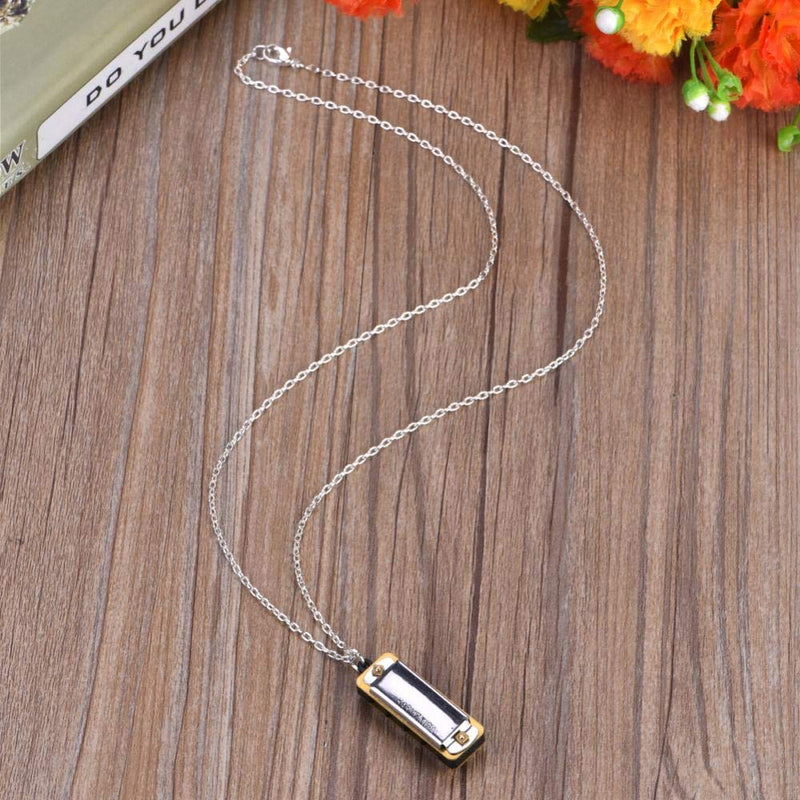 Bnineteenteam Mini Harmonica Necklace,Portable 4 Hole 8 Tone Necklace Music Instrument Musical Necklace Toy silver