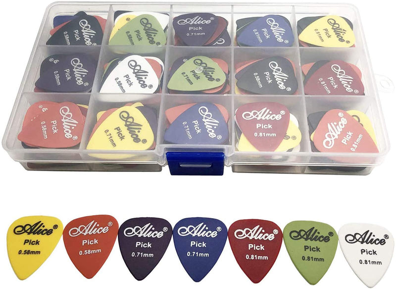 100pcs Acoustic Electric Guitar Picks Plectrum Various Colors 6 thickness 0.58/0.71/0.81/0.96/1.20/1.50 mm + Pick Box