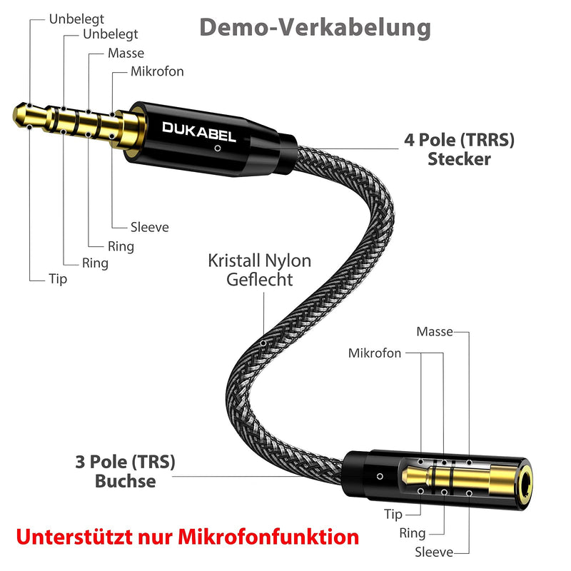 DuKabel DC4 3.5mm TRS to TRRS Adapter Cable, Microphone Audio Adapter, TRS Female to TRRS Male Converter for Smartphone, PS4, Tablet, Laptop