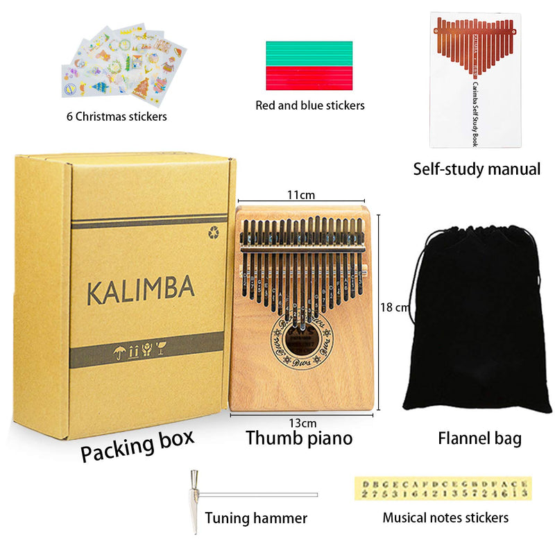 Kalimba Thumb Piano 17 Key Pocket Piano Portable Piano Mbira Sanza African Finger Piano with Kalimba Thumb Protector Hammer for Beginners Kids Adult Present Musical Toy Giftfor Kids