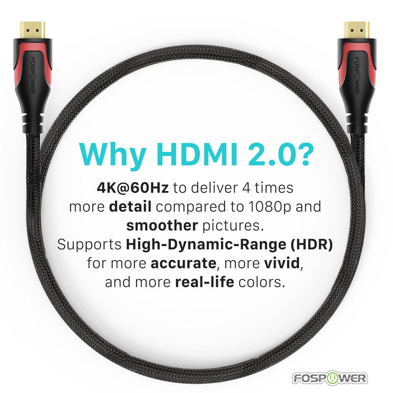 HDMI Cable - 1FT, FosPower 4K Latest Standard 2.0 HDMI Ready [Nylon Braided Cord] - Ultra High Speed 18Gbps - Supports 4K 2160p HDR UHD 3D HDR 1080p Ultra HD (24K Gold Plated Connector)