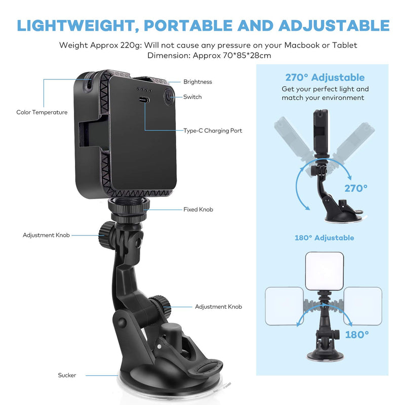 Video Conference Lighting Kit for Remote Working, Lighting for Video Conferencing, Zoom Calls, Broadcast, Live Streaming，Adjustable Video Light with 2020 Upgrade Suction Cup (Black) Black