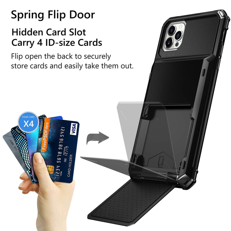 Vofolen Compatible with iPhone 12 Pro Max Case 5G Wallet 4-Card Slot Credit Card Holder Flip Hidden Pocket Dual Layer Hybrid TPU Bumper Armor Protective Hard Shell Back Cover Navy