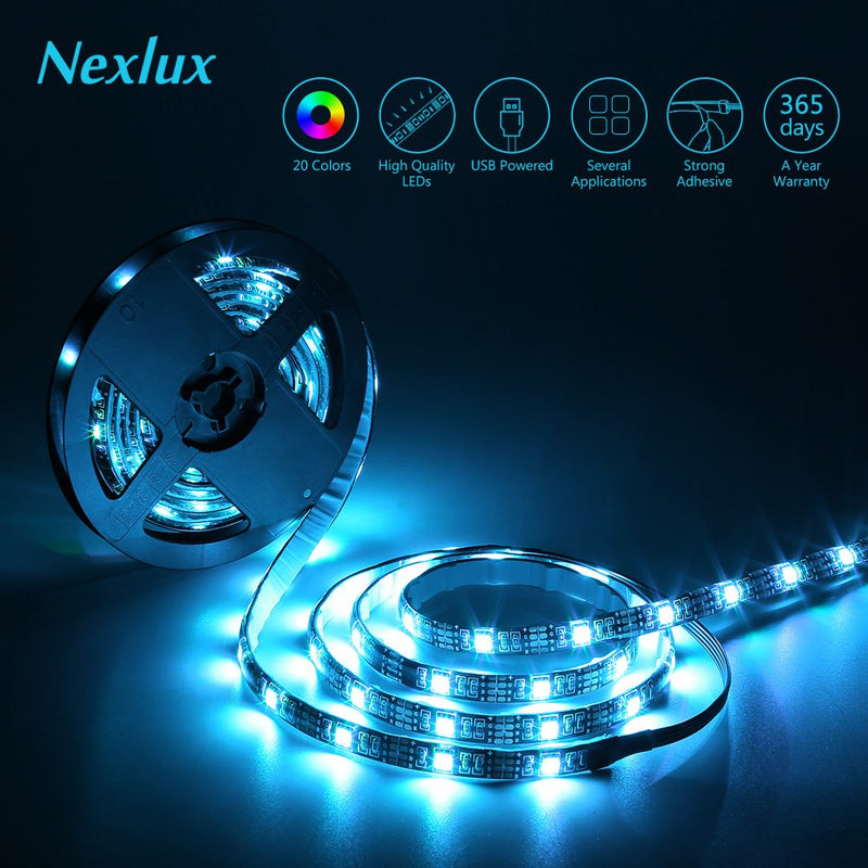 [AUSTRALIA] - Nexlux Led Strip Lights, 9.8ft Black USB LED Strip Lights TV Backlight Kit 20 Colors TV Lights 5050 LEDs Bias Lighting with 44-Key IR Remote Controller for 46 inch~65 inch HDTV PC Monitor Home Theater 