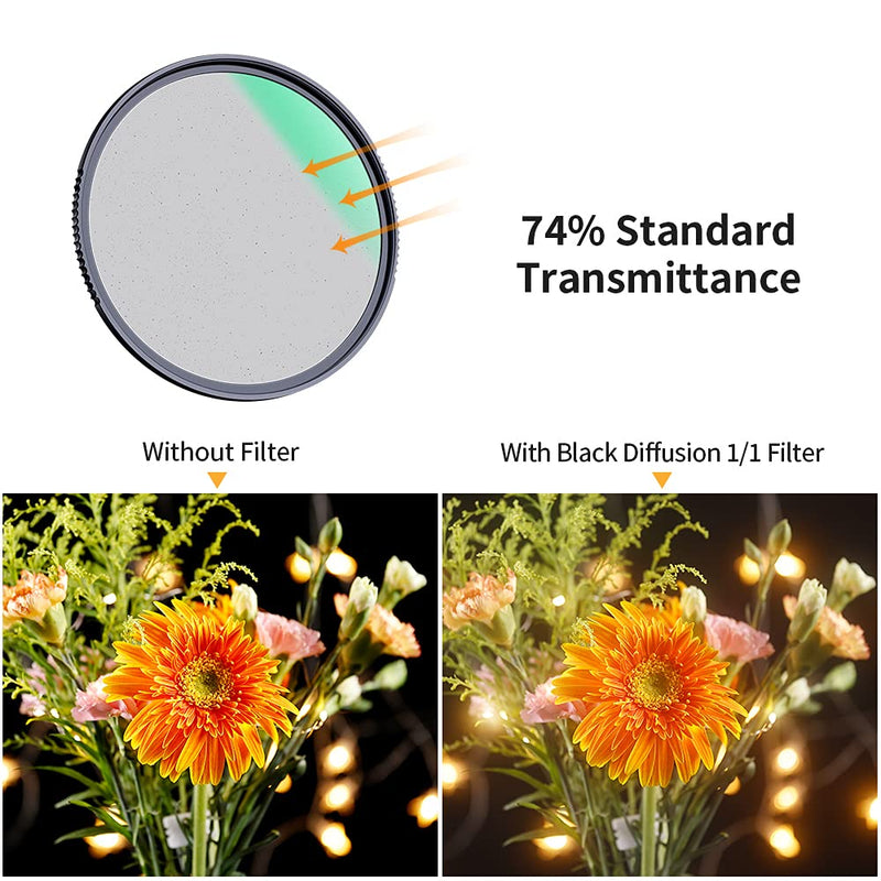 K&F Concept 49mm Black Soft Diffusion Filter 1 Special Effects Filter Cinebloom Effect Filter with Double Side Multi-Layer Coated, Waterproof/Scratch Resistant Dream Effect Filter for Camera Lens
