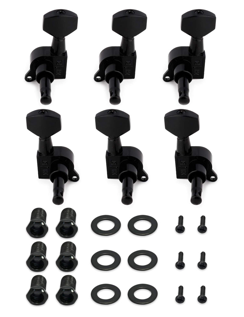 Metallor Sealed String Tuning Pegs Tuning Keys Grover Machines Heads Tuners 3L 3R for Electric Guitar Acoustic Guitar Parts Replacement Black.