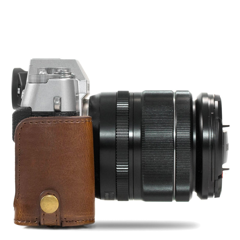 MegaGear Ever Ready Leather Camera Case and Strap Compatible with Fujifilm X-T30, X-T20, X-T10 (16-50mm / 18-55mm Lenses) Dark Brown