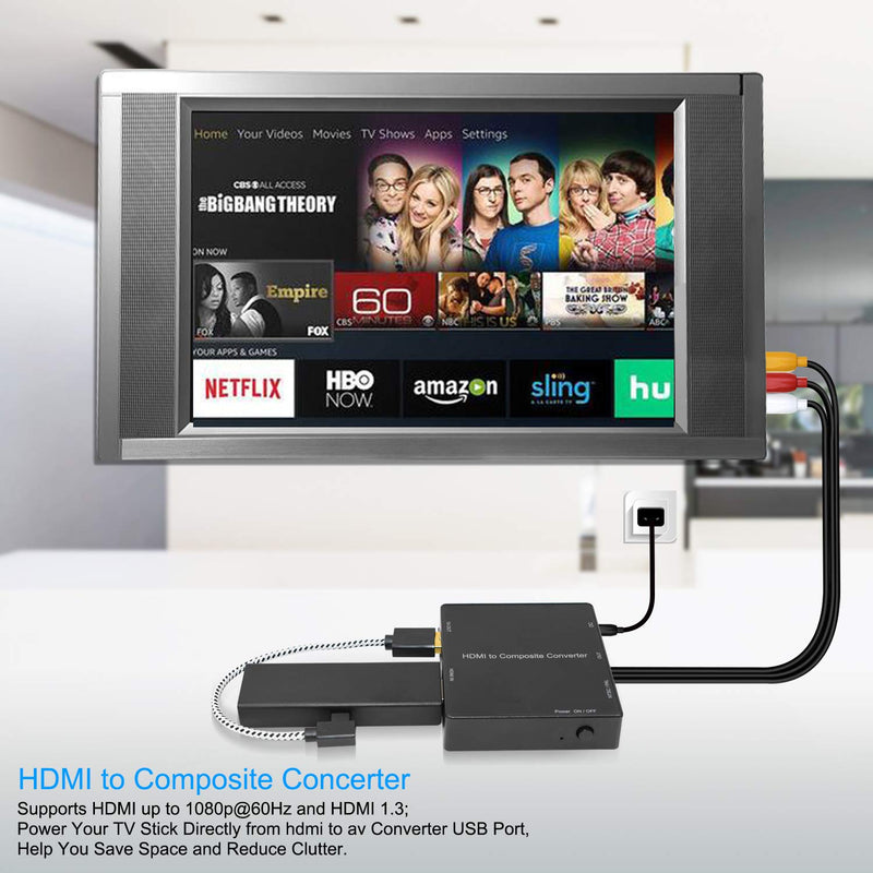 RuiPuo HDMI to AV Adapter HDMI to RCA Converter Compatible Fire Stick, Roku, Support 1080p, PAL/NTSC, Power Your TV Stick Directly from HDMI to AV Converter USB Port.