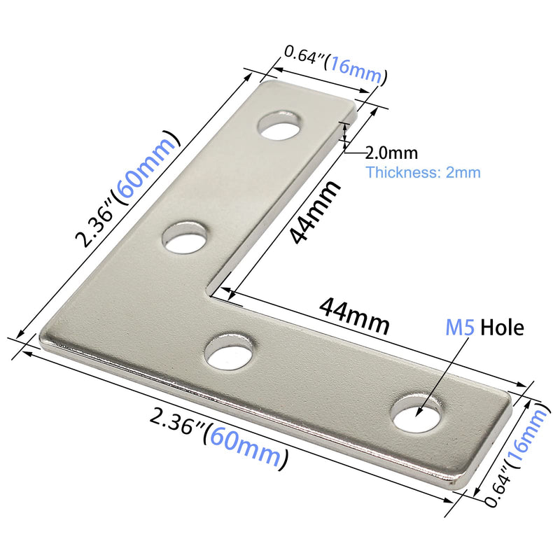 10 Sets Aluminum Extrusion L Brackets 10Pcs 2020 Aluminum Profiles Joint Brackets Plate Connector with 40Pcs M5 T Slot Nuts and Bolts for T Slot Rail 2020 T Slot Aluminum Extrusion
