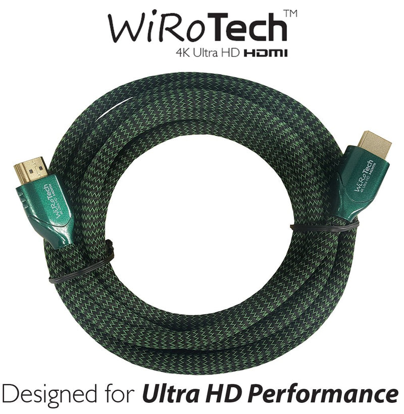 WiRoTech HDMI Cable 4K Ultra HD with Braided Cable, HDMI 2.0 18Gbps, Supports 4K 60Hz, Chroma 4 4 4, Dolby Vision, HDR10, ARC, HDCP2.2 (15 Feet, Green) 15 Feet