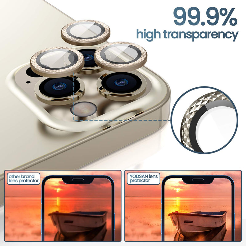 [Upgraded]YODSAN for iPhone 12 Pro Max 6.7 inch Camera Lens Protector Premium HD Tempered Glass Aluminum Alloy Camera Lens Cover - Gold(3 PCS)