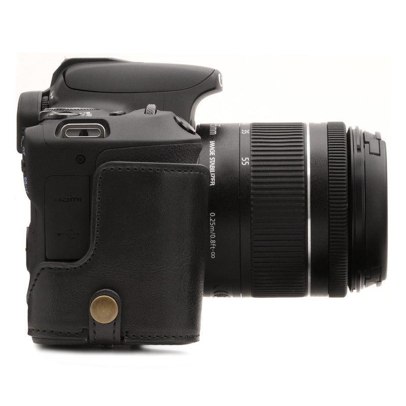 MegaGear Ever Ready Leather Camera Case Compatible with Canon EOS Rebel SL3, Kiss X10, Rebel SL2, Kiss X9 18-55mm Lens Black