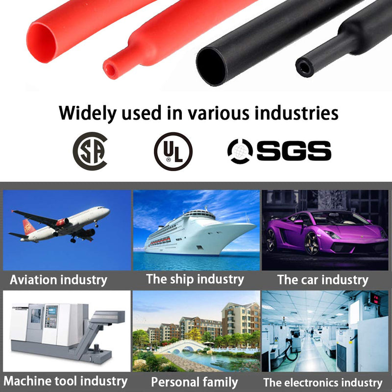 Dual Wall Heat Shrink Tubing 3:1 Ratio Heat Activated Adhesive Glue Lined Marine Shrink Tube Wire Sleeving Wrap Protector Black and Red, 2 Pack, 1.2M/4FT (Dia 15.4mm (5/8"))