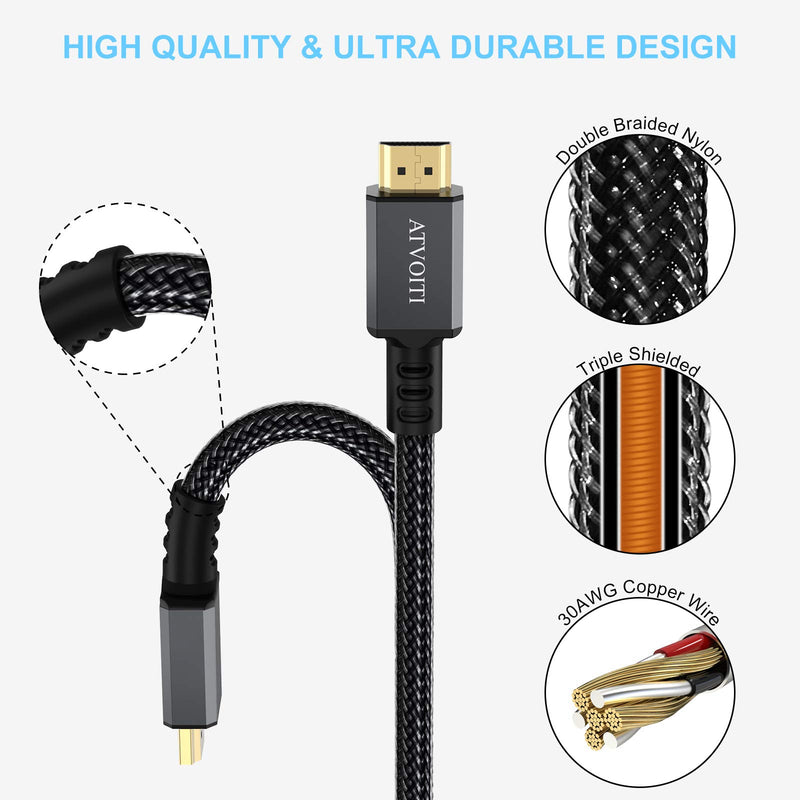 8K HDMI Cable 10ft, Atvoiti Ultra HD 48Gpbs High Speed HDMI Cable 8K@60 4K@120Hz RTX 3090 eARC HDR10 4:4:4 HDCP 2.2&2.3 Compatible with Fire TV/Roku TV/PS5/PS4/XBox Series X/Sam-Sung/So-ny 3M