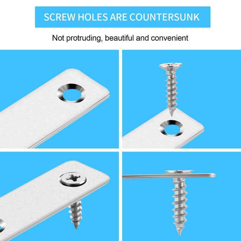 10 Pieces Stainless Steel L Braces (3.1 x 3.1 inch，80 x 80 mm) Flat Corner Braces, Corner Brackets Joint Right Angle Bracket, 55 Pieces Screws Included