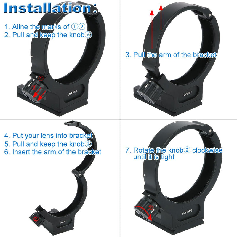 [AUSTRALIA] - Haoge LMR-N372 Lens Collar Replacement Foot Tripod Mount Ring for Nikon AF-S NIKKOR 70-200mm f/4G ED VR and AF-S 300mm F/4E PF ED VR Lens Built-in Arca Type Quick Release Plate Replace Nikon RT-1 