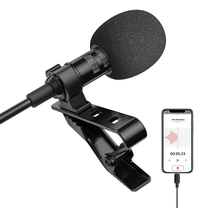 Microphone for iPhone Lavalier Lapel Mic Audio Video Recording Easy Clip-on Omnidirectional Condenser Lavalier Mic for YouTube, Interview, Tiktok for iPhone/iPad/iPod (6.6ft)