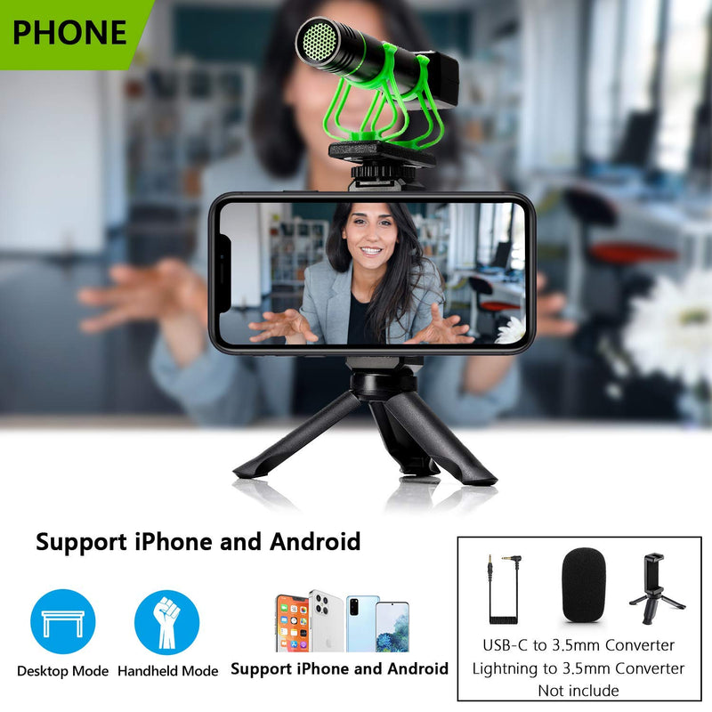 Camera Microphone, Video Microphone for iPhone, Shotgun Mic for Sony, Nikon, Canon DSLR Camera, Rechargeable(Work 10 Hrs),with Windscreen, Phone Tripod, Headphone Out, for Video, Interview, YouTube