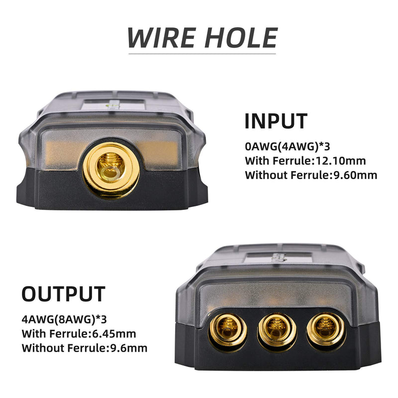 LEIGESAUDIO Copper 0/4 Gauge to 4/8 Gauge 60 Amp Mini ANL 3 Way Fuse Holder Distribution Block 60Amp