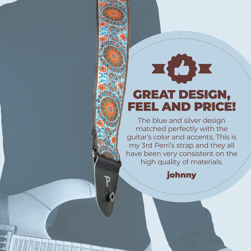 Perri’s Leathers Ltd. - Guitar Strap - Nylon - Jacquard - Adjustable - For Acoustic/Bass/Electric Guitars - Made in Canada Blue/Orange