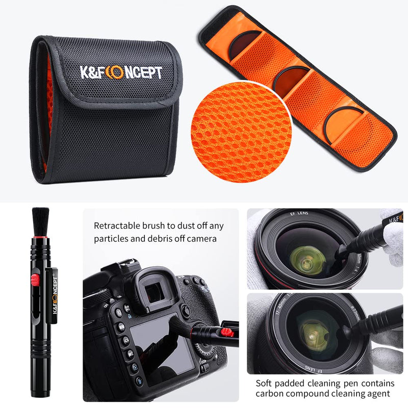 K&F Concept 46mm UV/CPL/ND Lens Filter Kit (3 Pieces)-18 Multi-Layer Coatings, UV Filter + Polarizer Filter + Neutral Density Filter (ND4) + Cleaning Pen + Filter Pouch for Camera Lens (K-Series)