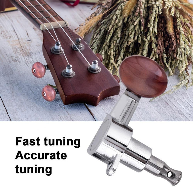 Ukulele String Tuning Pegs, 2L2R Silver Enclosed Locking Tuners Red Round Machine Heads for Ukulele 4 String Guitars