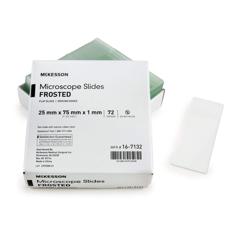 McKesson Frosted Glass Microscope Slides with Ground Edges, 1" x 3" x 1 mm, 72 Count
