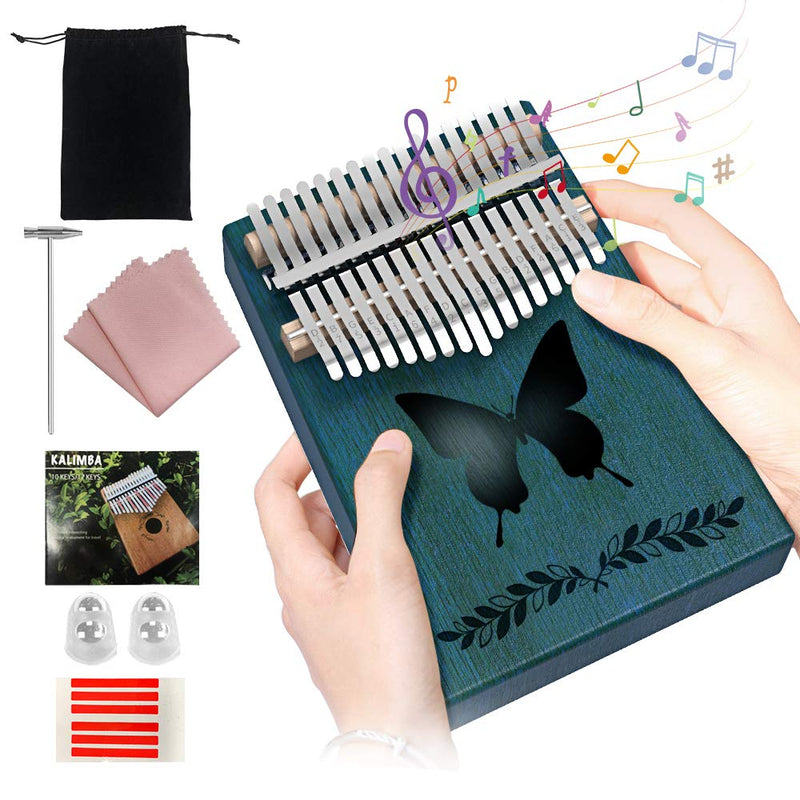 Besmira Kalimba 17 Keys Thumb Piano，Portable Mbira Finger Piano with Tune Hammer, Learning Book，Music Instrument Gift for Kids Adults Blue