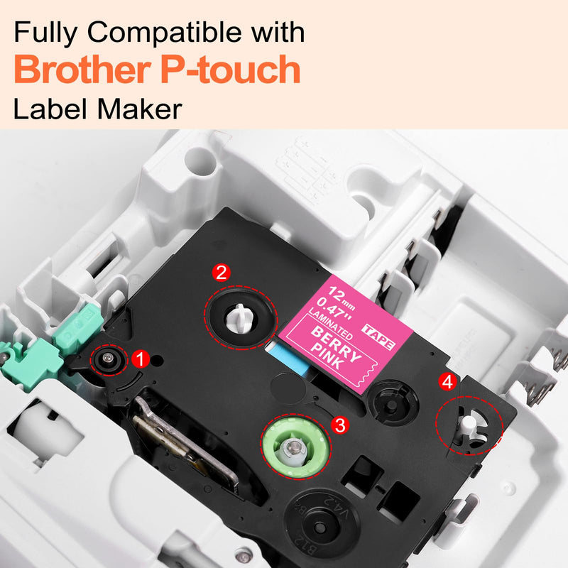 TZ 12mm 0.47 PT-D210 Color Tape Replacement for Brother P-Touch Label Maker Tape TZe White on Color Ribbon Compatible with Brother Ptouch PT-D200 D210 D220 PT-H100 H110 D400 Cube, 5 Pack Turquoise/Berry Pink/Blue/Green/Satin Gold