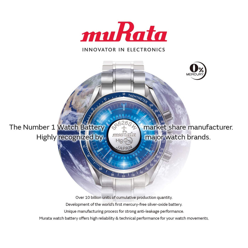 Murata 361 Battery SR721W 1.55V Silver Oxide Watch Button Cell (10 Batteries) 10 Batteries