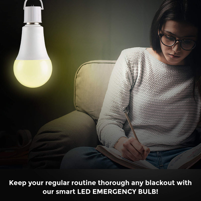 Ciata Lighting LED Smart Emergency Light Bulb with Rechargeable Battery Back-up - Intelligent Lighting, Lasts 3-4 Hours During Power Outage - Extra Hook for Camping, Outdoor (4 Pack)