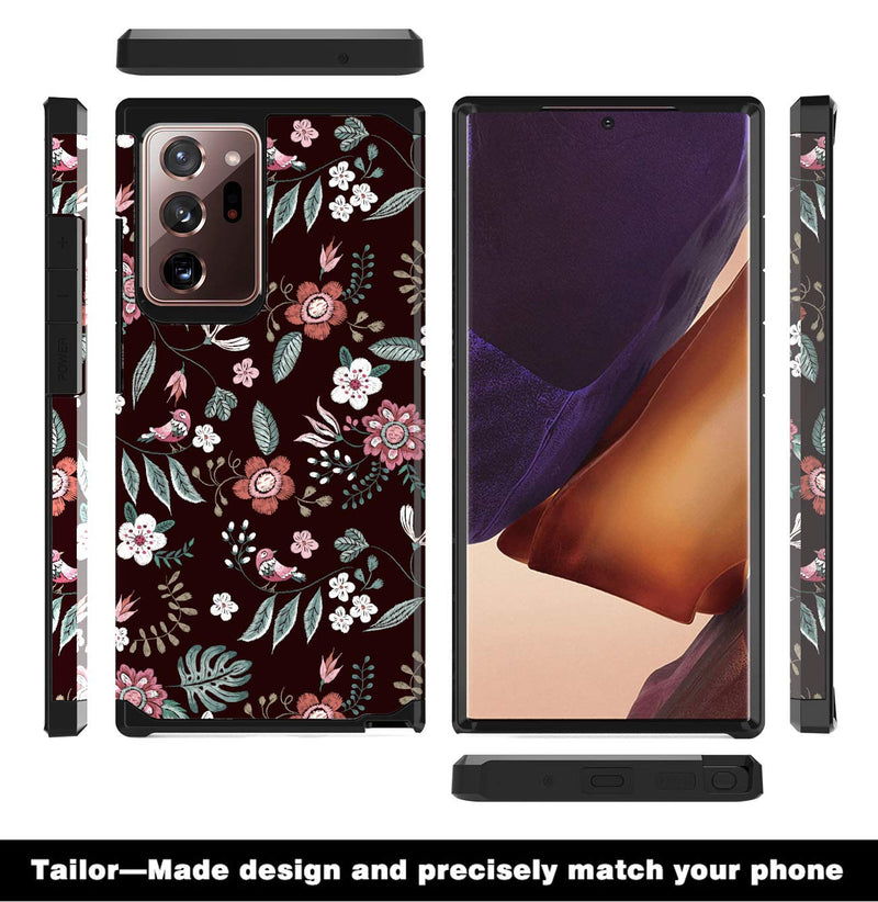 ShinyMax Galaxy Note 20 Ultra Case with Floral Design,Samsung Note 20 Ultra Phone Case,Hybrid Dual Layer Armor Protective Cover Sturdy Anti-Scratch Shockproof Case for Women and Girls-Flowers/Black Floral 01