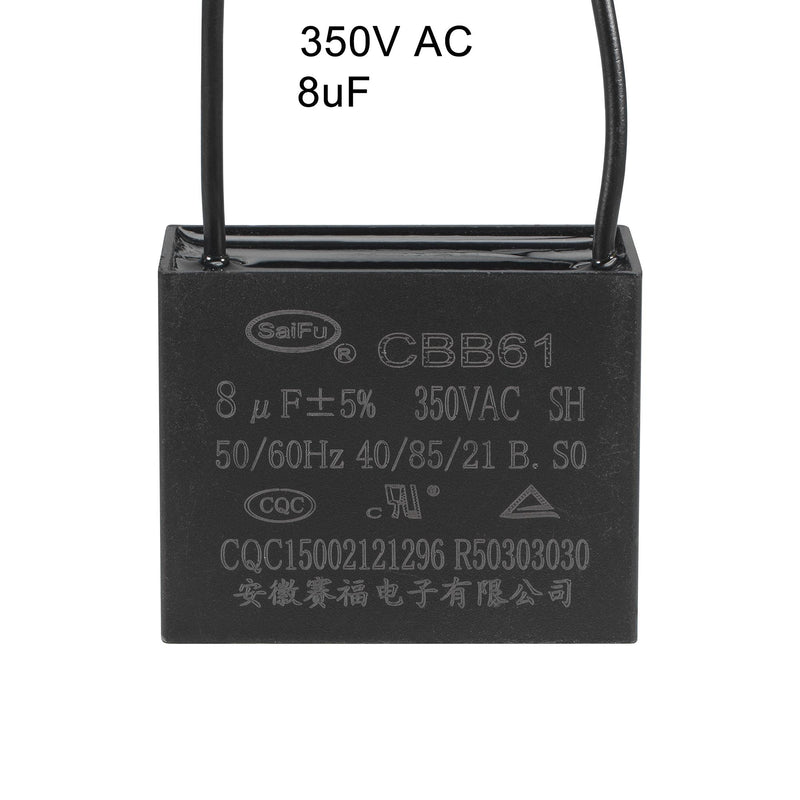 [AUSTRALIA] - uxcell Ceiling Fan Capacitor CBB61 8uF 350V AC 2 Wires Metallized Polypropylene Film Capacitor 48x38x26mm for Electric Fan Pump Motor Generator 2Pcs 