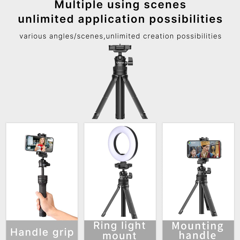 Ulanzi MT-34 Extendable Pole Tripod Mini Tabletop Tripod Selfie Stick with 2 in 1 Phone Clamp, Travel Tripod for Phone 12 Canon G7X Mark III Sony ZV-1 RX100 VII A6600 Vloging Filmmaking Live Streaming