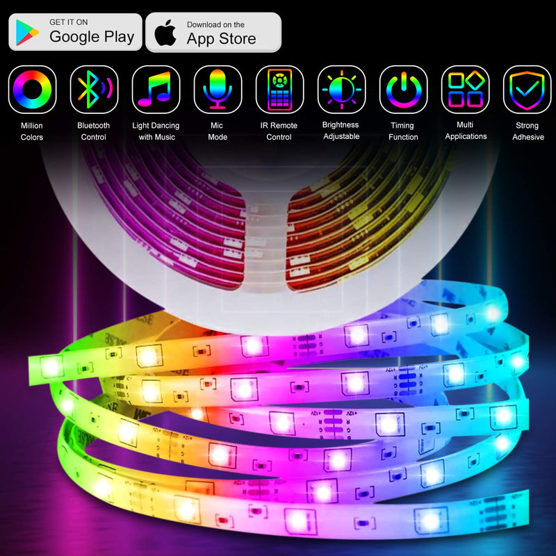 [AUSTRALIA] - 50FT LED Strip Lights,Music Sync LED lights for Bedroom Home Party Decor,RGB Color Changing Rope Light with Remote,Sensitive Built-in Mic App Controlled 12v Ultra Bright,APP+Remote+Mic+3-Button Switch 