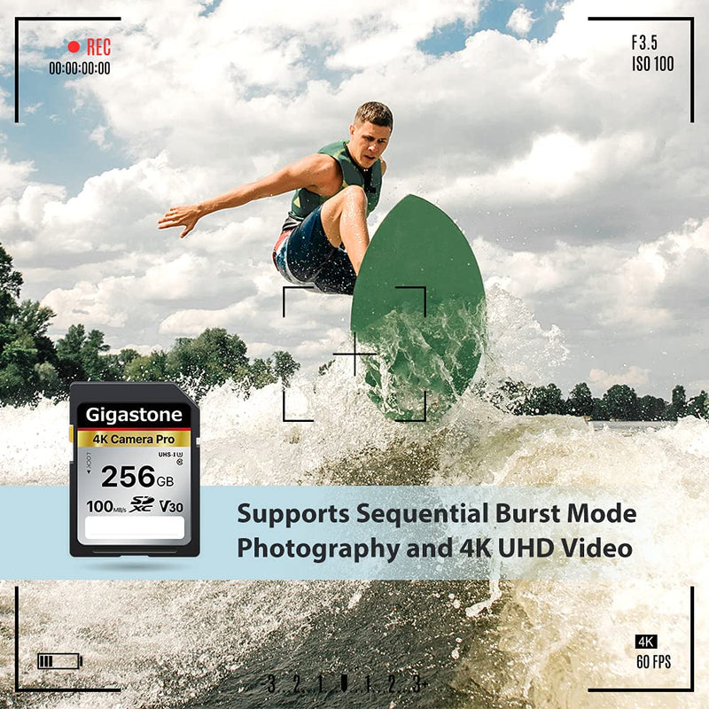 Gigastone 256GB SD Card V30 SDXC Memory Card High Speed 4K Ultra HD UHD Video Compatible with Canon Nikon Sony Pentax Kodak Olympus Panasonic Digital Camera SD 256GB V30 1PK