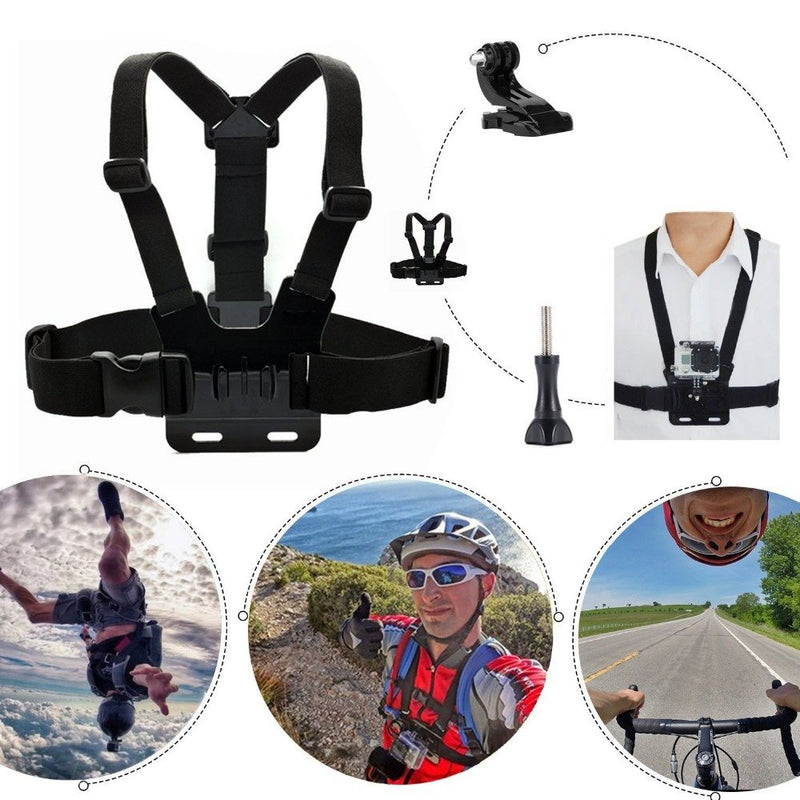 VVHOOY 3 in 1 Universal Waterproof Action Camera Accessories Bundle Kit - Head Strap Mount/Chest Harness/Selfie stick Compatible with Gopro Hero 7 6 5/AKASO EK7000/APEMAN/ODRVM/Crosstour Action Camera