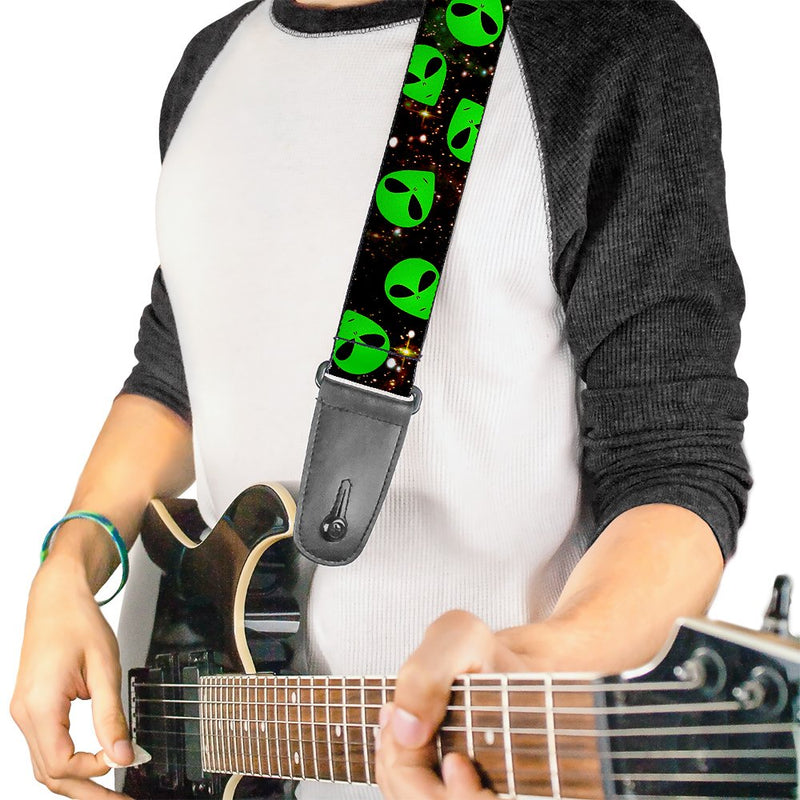 Buckle-Down Guitar Strap Aliens Head Scattered Galaxy2 Green Black 2 Inches Wide (GS-W30164)