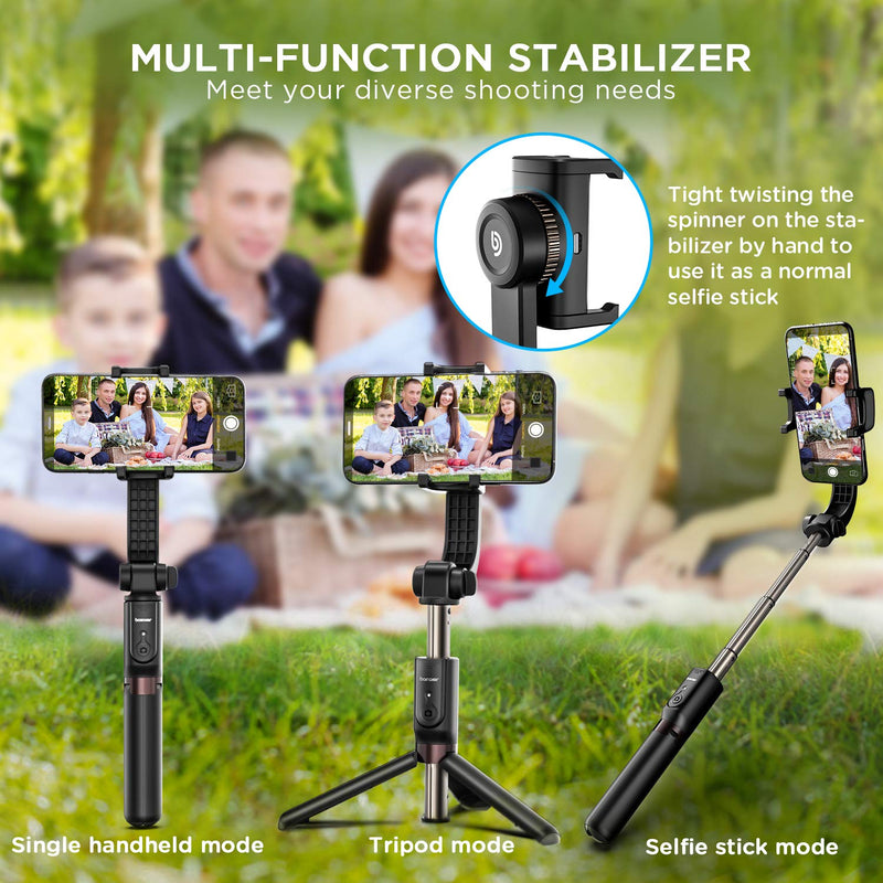 BOMAKER Foldable Gimbal Stabilizer, Extendable Cell Phone Tripod Selfie Stick with Bluetooth Wireless Remote, Compatible with iPhone Android Smartphone