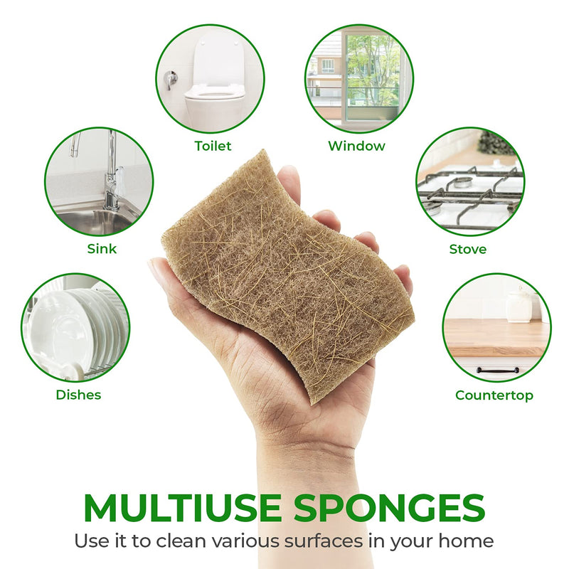 AIRNEX Biodegradable Natural Kitchen Sponge - Compostable Cellulose and Coconut Walnut Scrubber Sponge - Pack of 12 Eco Friendly Sponges for Dishes