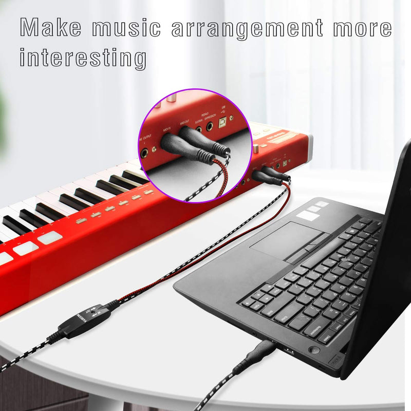 [AUSTRALIA] - MIDI Cable, NUOSIYA MIDI to USB Interface Cable 4.5FT, MIDI Interface in-Out to USB Cord Adapter with Indicator for Piano Keyboard to PC Mac Laptop, Arranger Keyboard Tool, with USB-C Cable Converter 