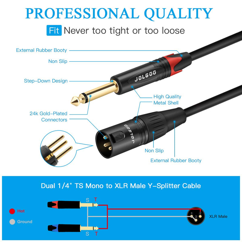[AUSTRALIA] - XLR Male to Dual 1/4" TS Mono Y Splitter Microphone Cable, XLR Male to Dual 6.35mm TS Y Adapter Cord, 3.3 Feet - JOLGOO 