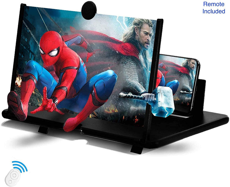 12'' Screen Magnifier For Cell Phone|Mobile Phone Magnifying Projector Screen With Stand.3D Portable Universal Screen Amplifier For Video And Gaming | Screen Magnifying Phone Mount For All Smartphones Black