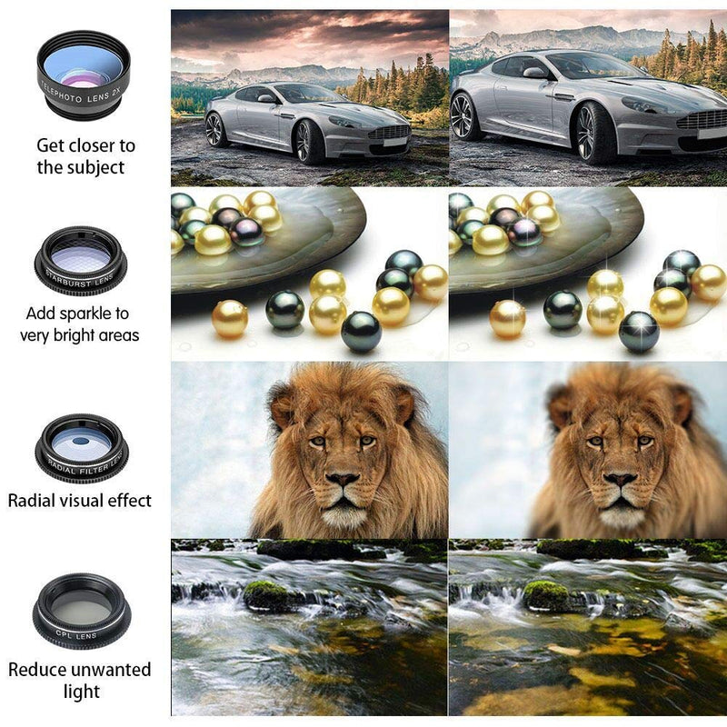 Phone Camera Lens Kit (13 Pieces) for iPhone 11 Xs 10 8 7 6 Plus SE Samsung and Most Andriod Phone- Wide Angle Lens & Macro Lens+Fisheye Lens and More 13 Lenses