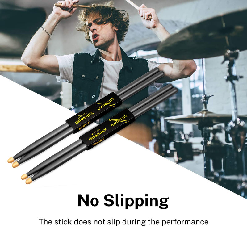 Donner Drum Sticks, 7A Snare Black Drumsticks Classic Maple Wood Drum Sticks with Carrying Bag, 2 Pairs